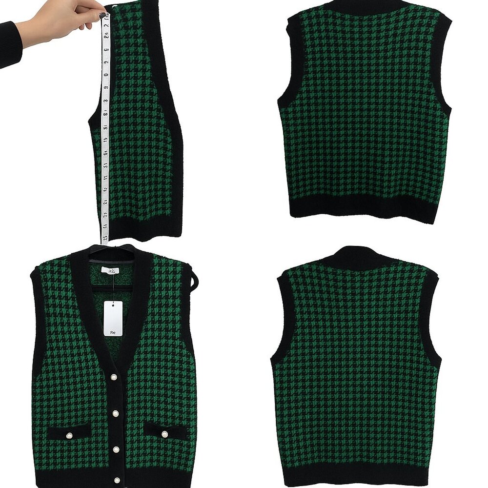Mango Green & Black Houndstooth Knit Vest – Size Large (NWT)